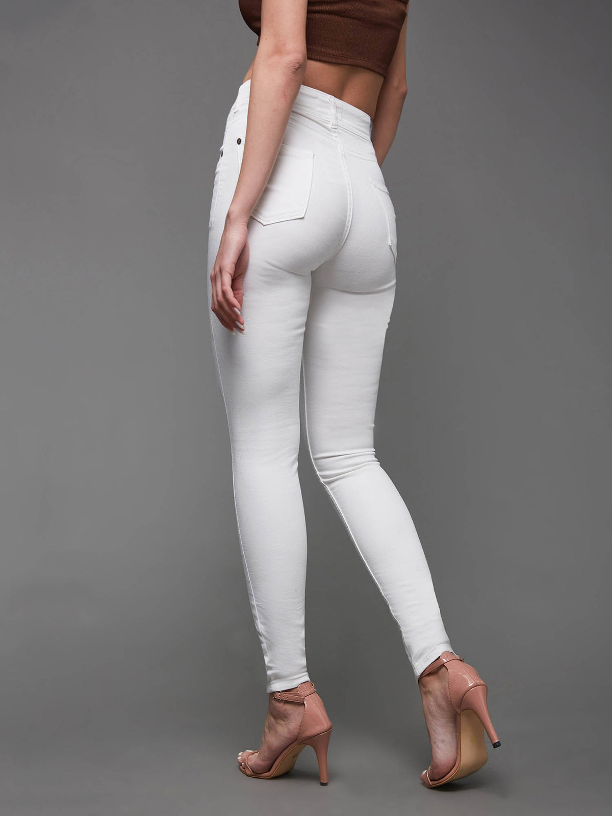 Womens White Skinny High Rise Regular Length Stretchable Denim Jeans | RF89 - view 4