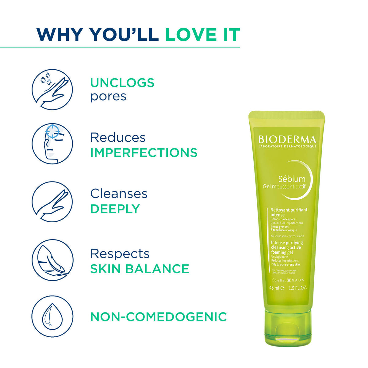 Sebium Gel Moussant Actif Cleanser with Salicylic & Glycolic Acid for Acne Prone, Oily Skin | FC3 - view 3