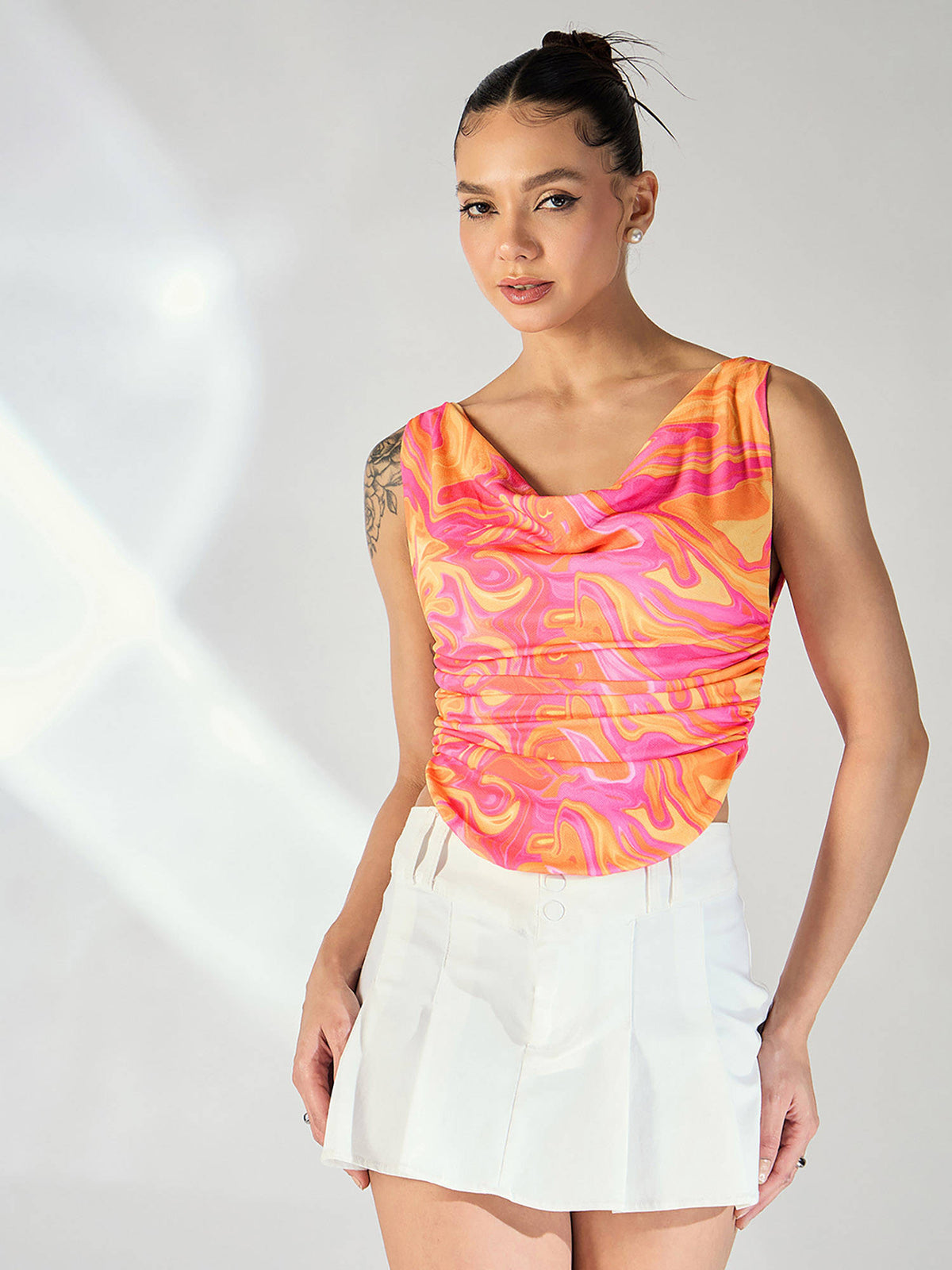 Stretchable Polyester V-neck Sleeveless Crop Top White | CT61 - view 61