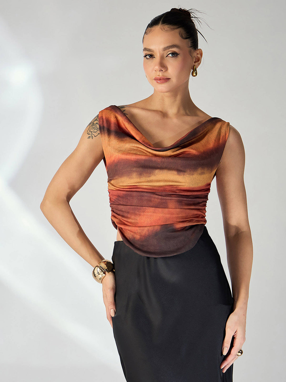 Stretchable Polyester V Neck Sleeveless Crop Top Magenta | CT61 - view 42