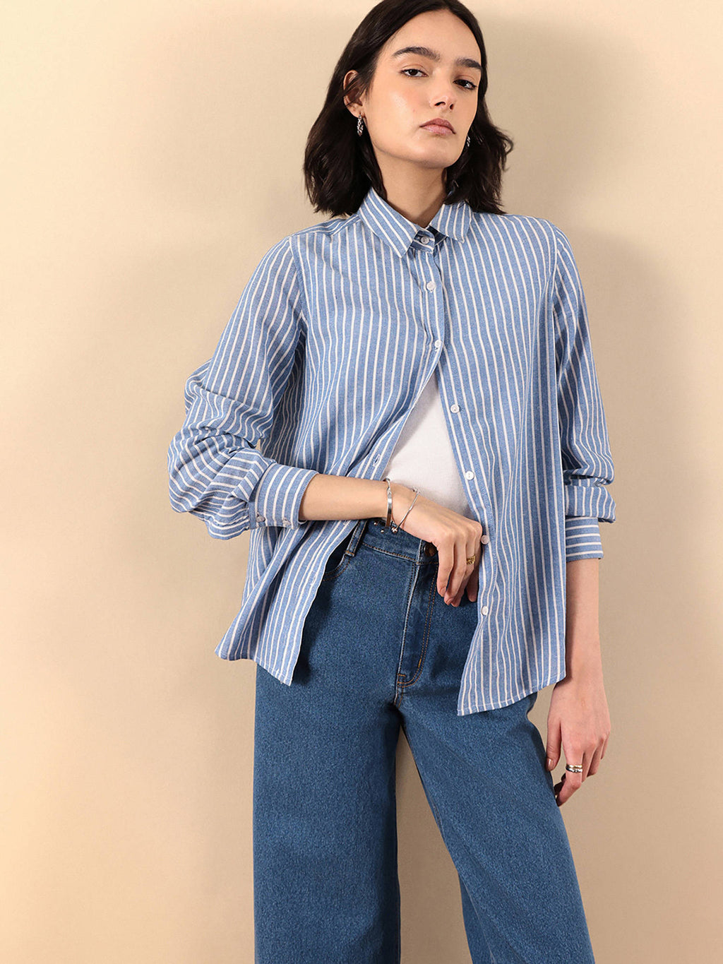 Cotton Linen Stripes Shirt - Blue | S67 - view 2