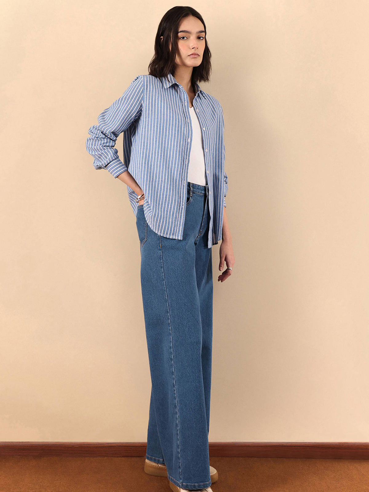 Cotton Linen Stripes Shirt - Blue | S67 - view 3
