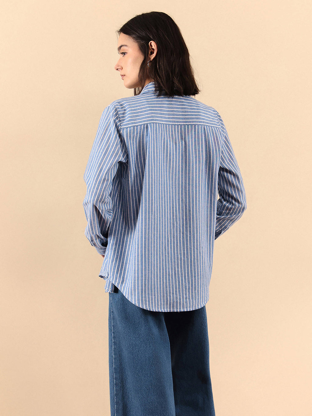 Cotton Linen Stripes Shirt - Blue | S67 - view 4