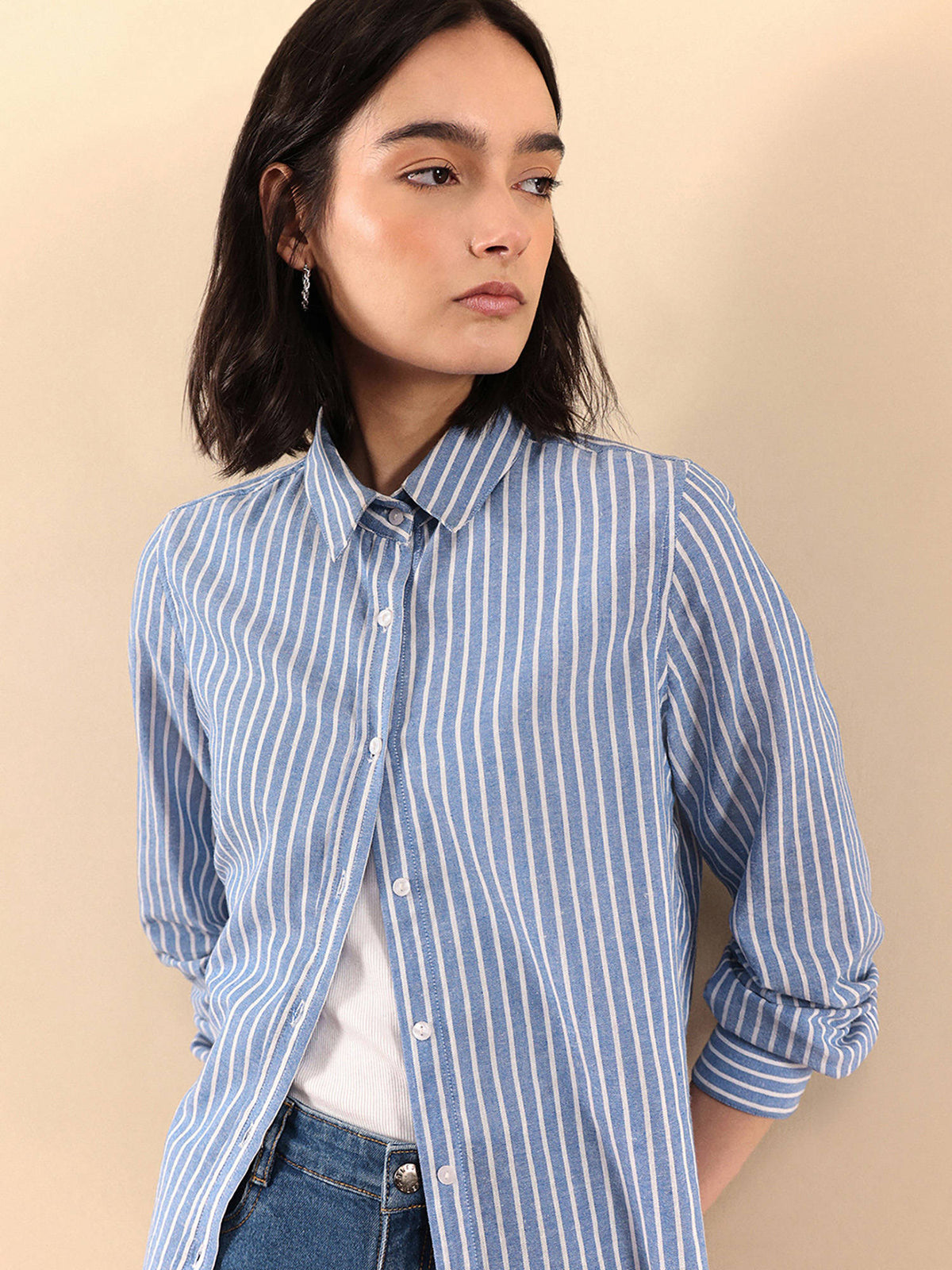 Cotton Linen Stripes Shirt - Blue | S67 - view 5
