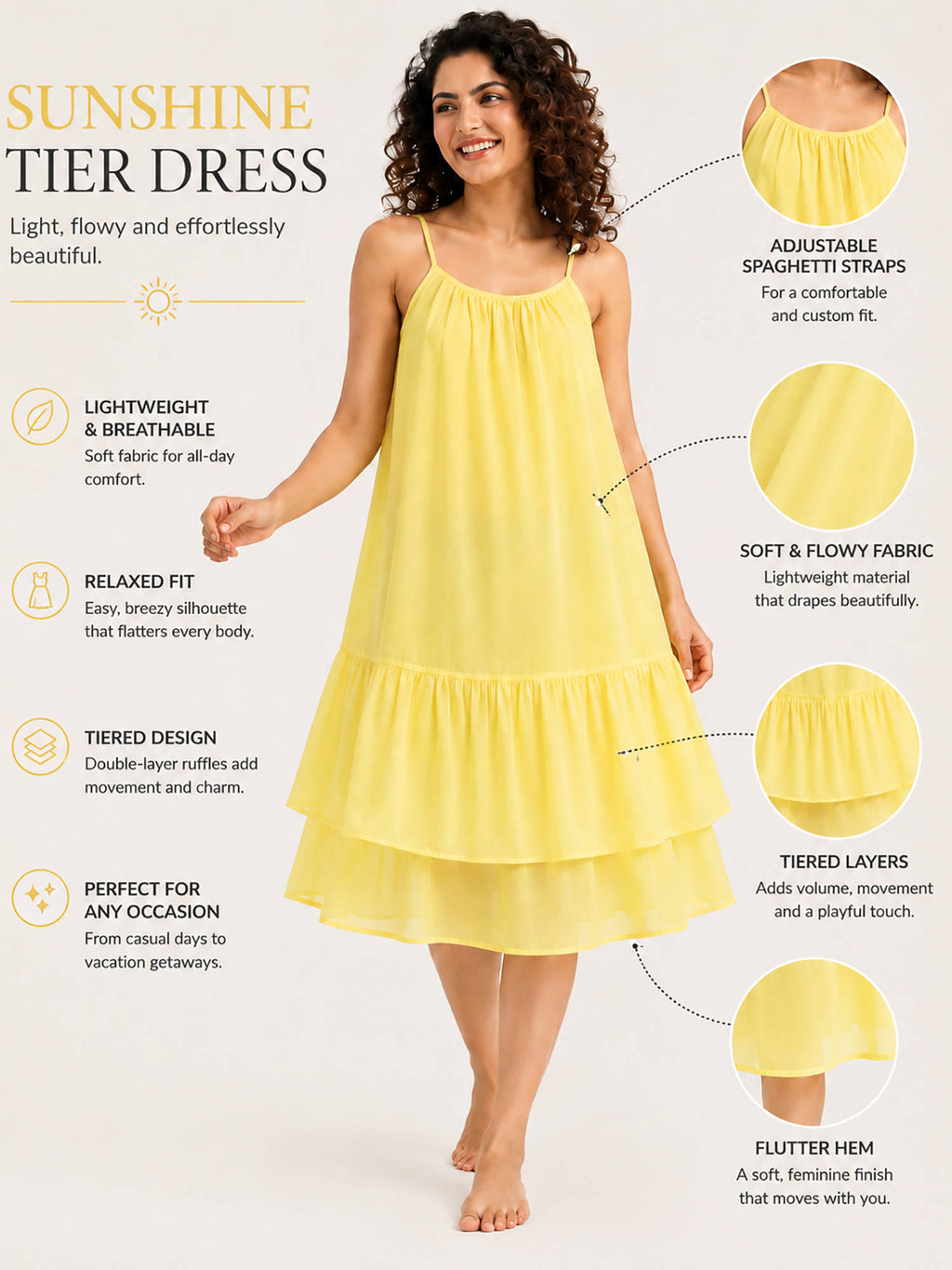 Yellow Solid Regular Cotton Dress | D56 - view 2