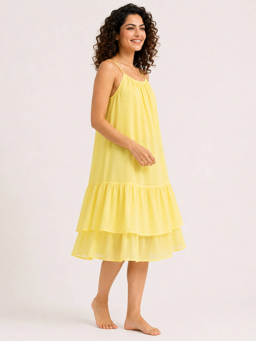 Yellow Solid Regular Cotton Dress | D56 - view 3