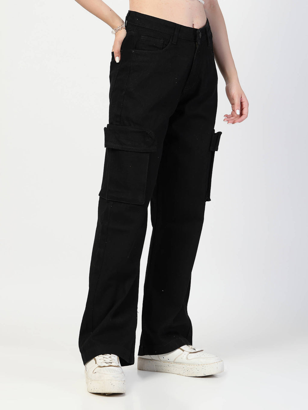 Black Relaxed Fit Cargo Jeans | RF89 - view 4