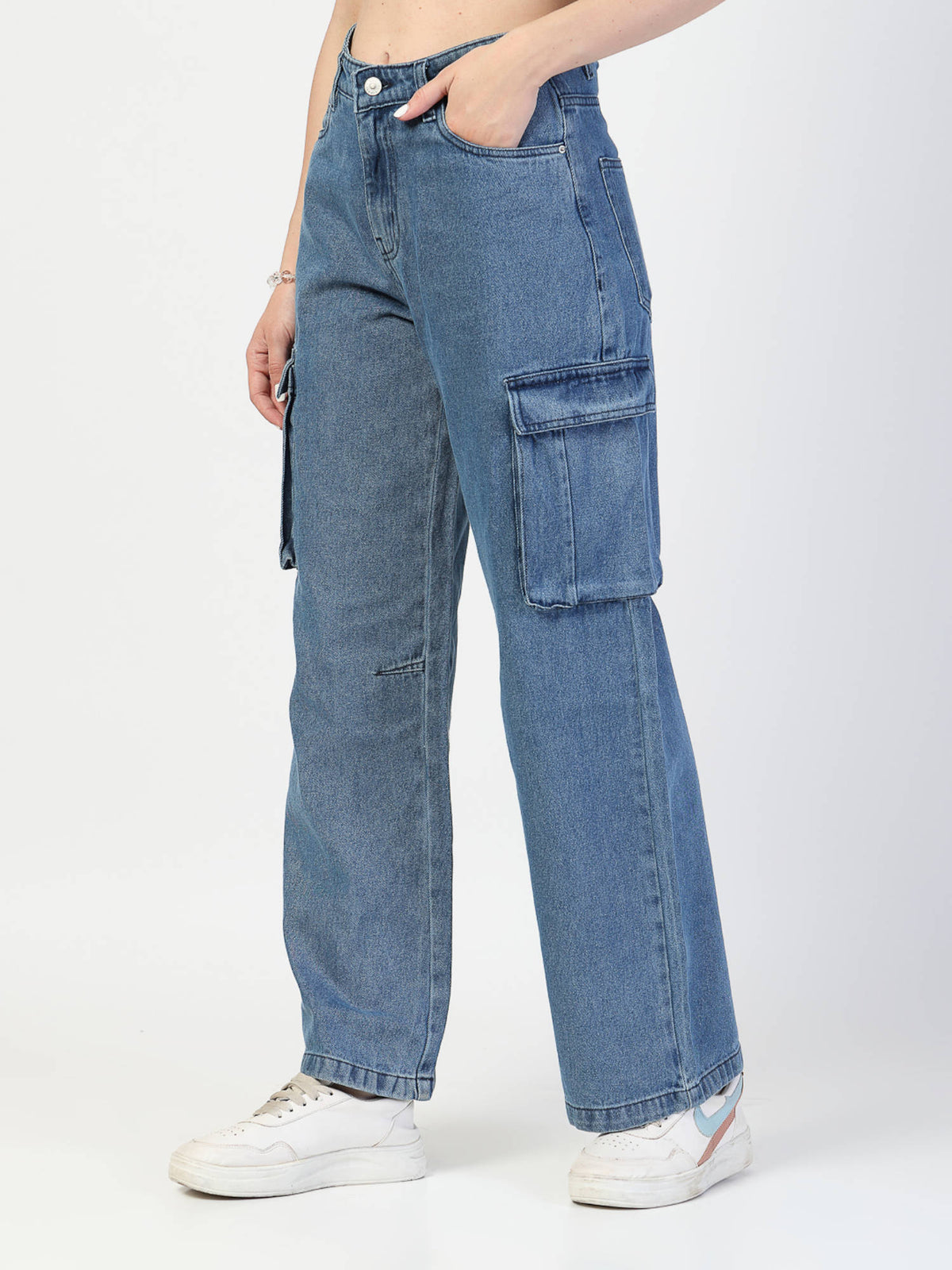 Blue Relaxed Fit Cargo Jeans | ST23 - view 3