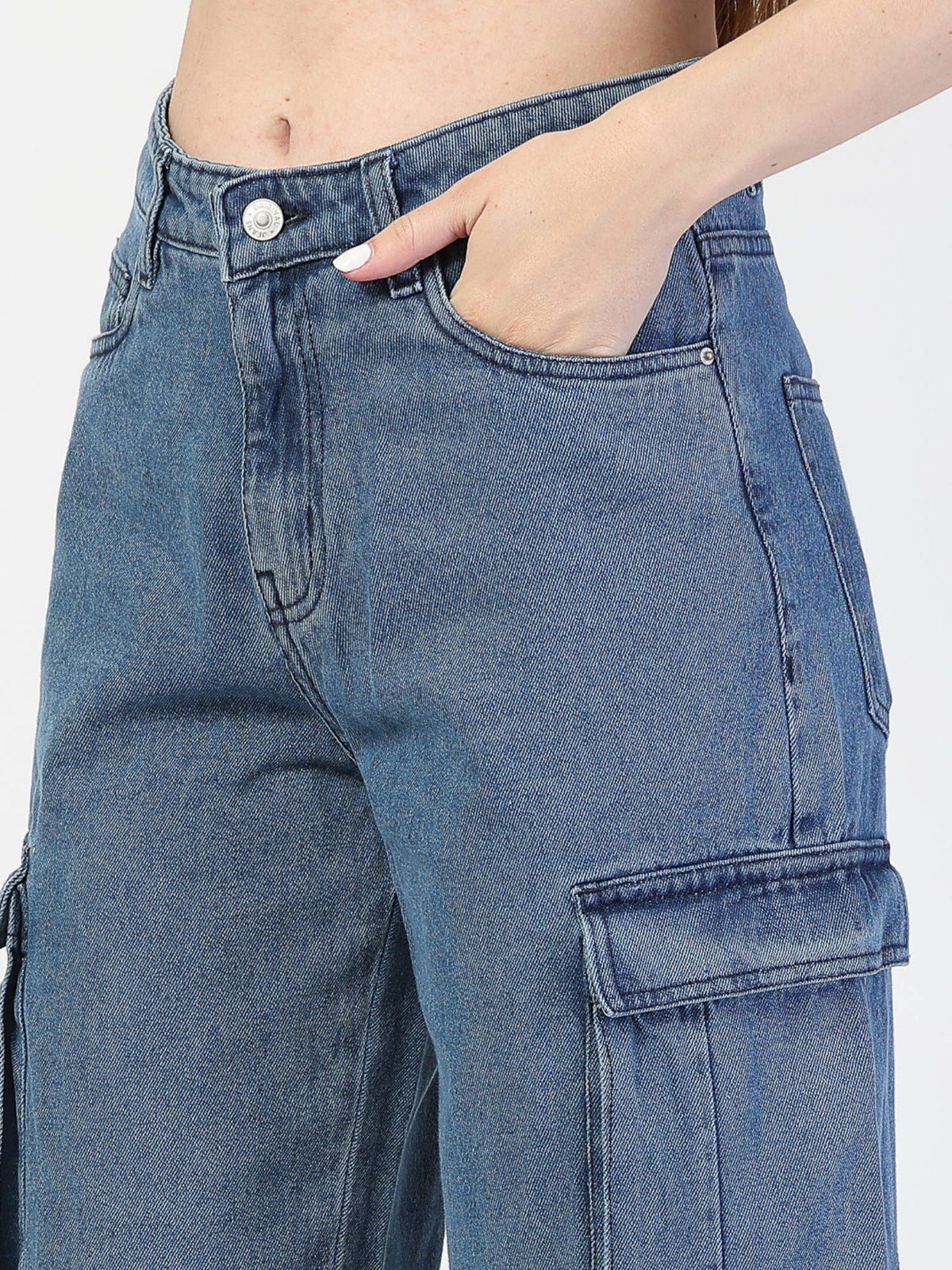 Blue Relaxed Fit Cargo Jeans | ST23 - view 5