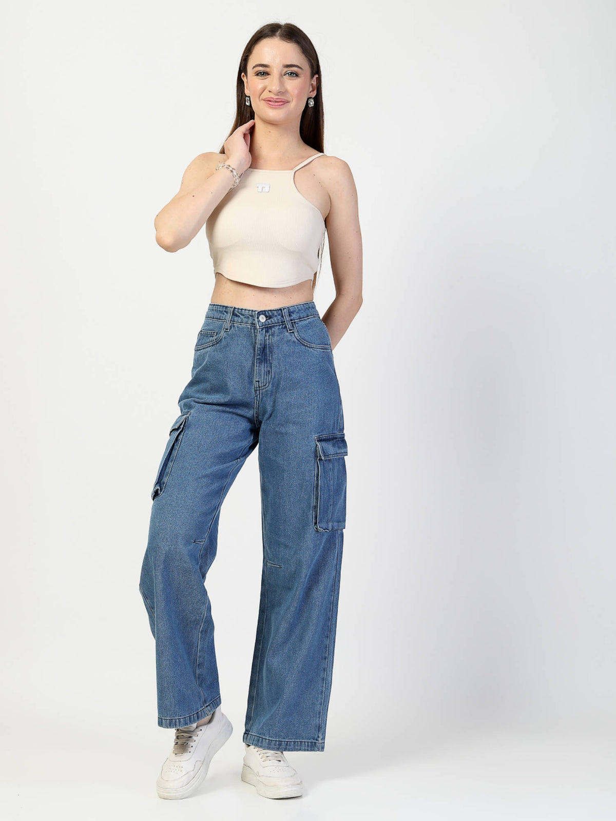 Blue Relaxed Fit Cargo Jeans | ST23 - view 6
