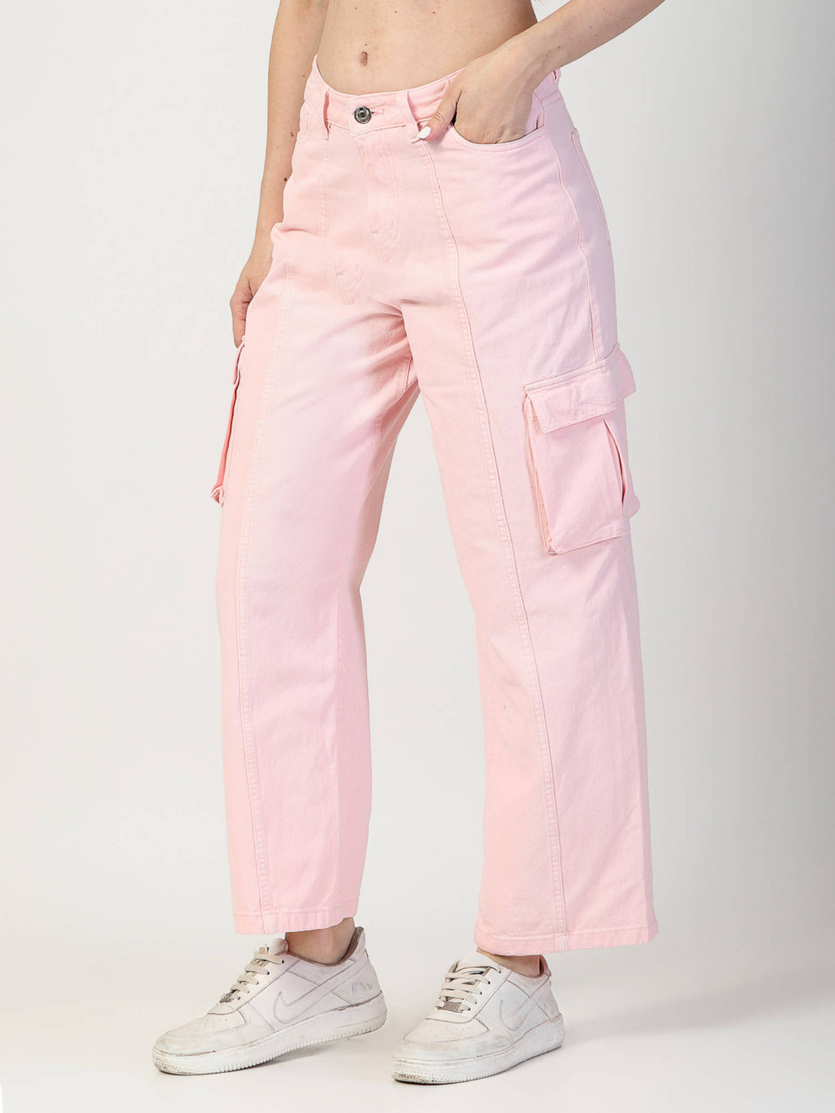 Pink Relaxed Fit Cargo Jeans | RF89 - view 3