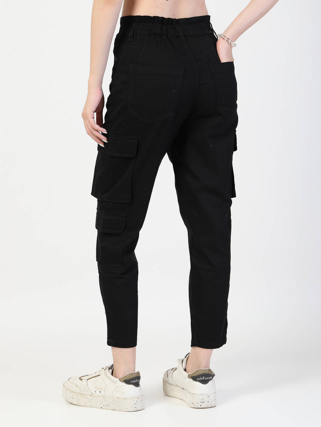 Black Relaxed Fit Cargo Jeans | BG78 - view 2