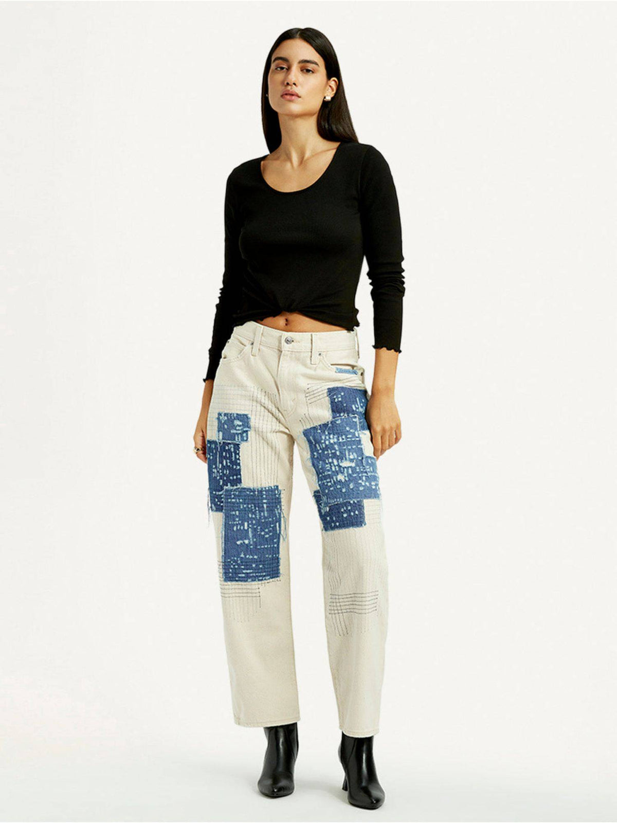 Cream Cotton Button Fly Jeans | BG78 - view 2