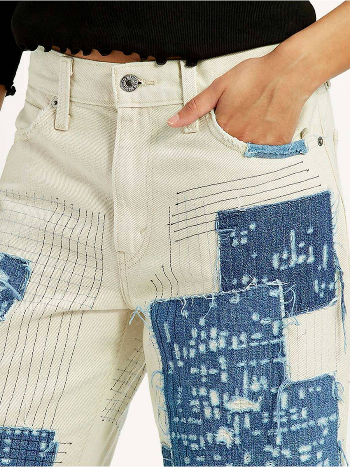 Cream Cotton Button Fly Jeans | BG78 - view 3