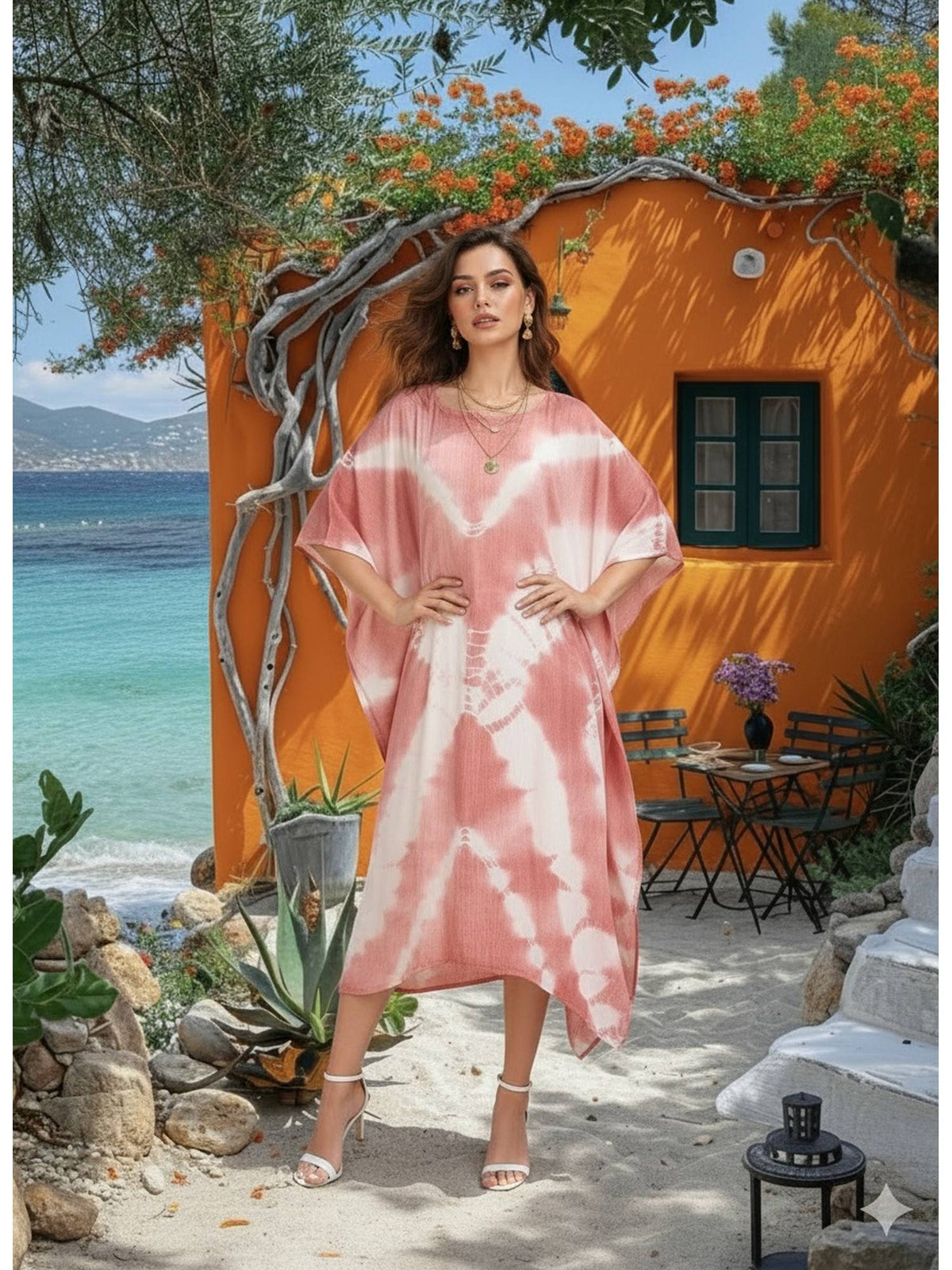 Women Handcrafted Tie-Dye Rayon Loose Fit Kaftan Blue Dress | D56 - view 67
