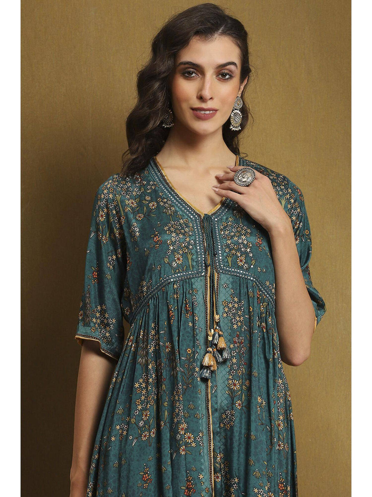 Womens Teal Turquoise Shantoon Flared Kurta | U3S - view 2