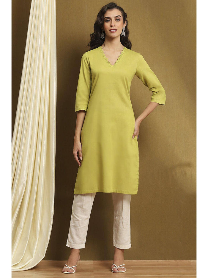 Womens Green Cotton Blend Straight Kurta | U3S - view 1