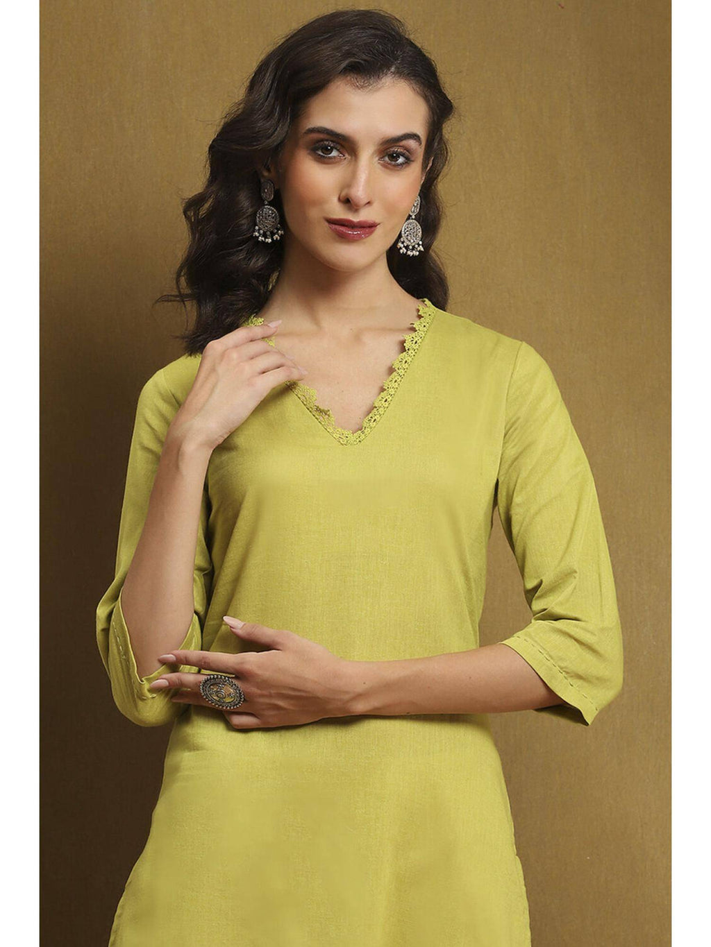 Womens Green Cotton Blend Straight Kurta | FY93 - view 3
