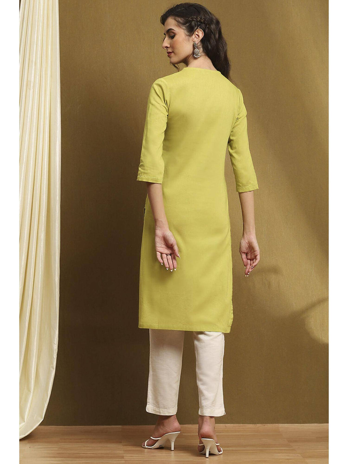 Womens Green Cotton Blend Straight Kurta | FY93 - view 5