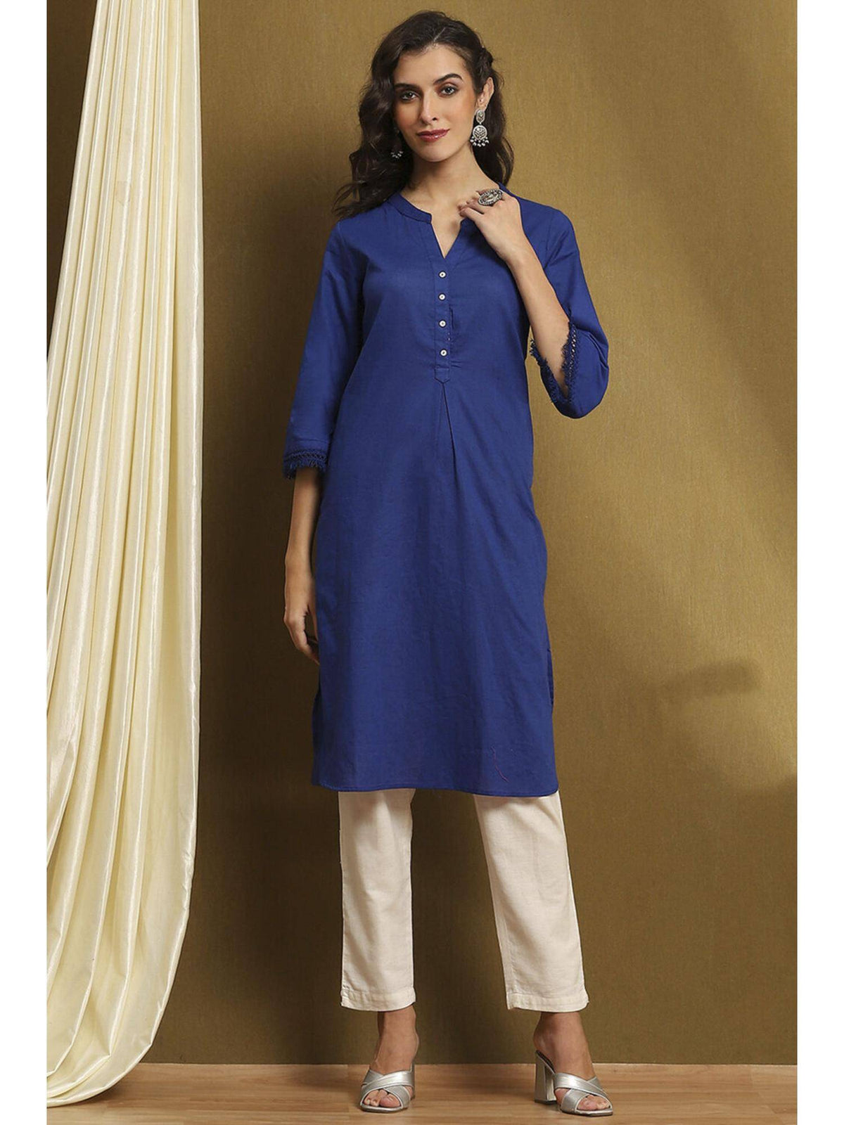 Womens Pink Cotton Blend Straight Kurta | KDG - view 12