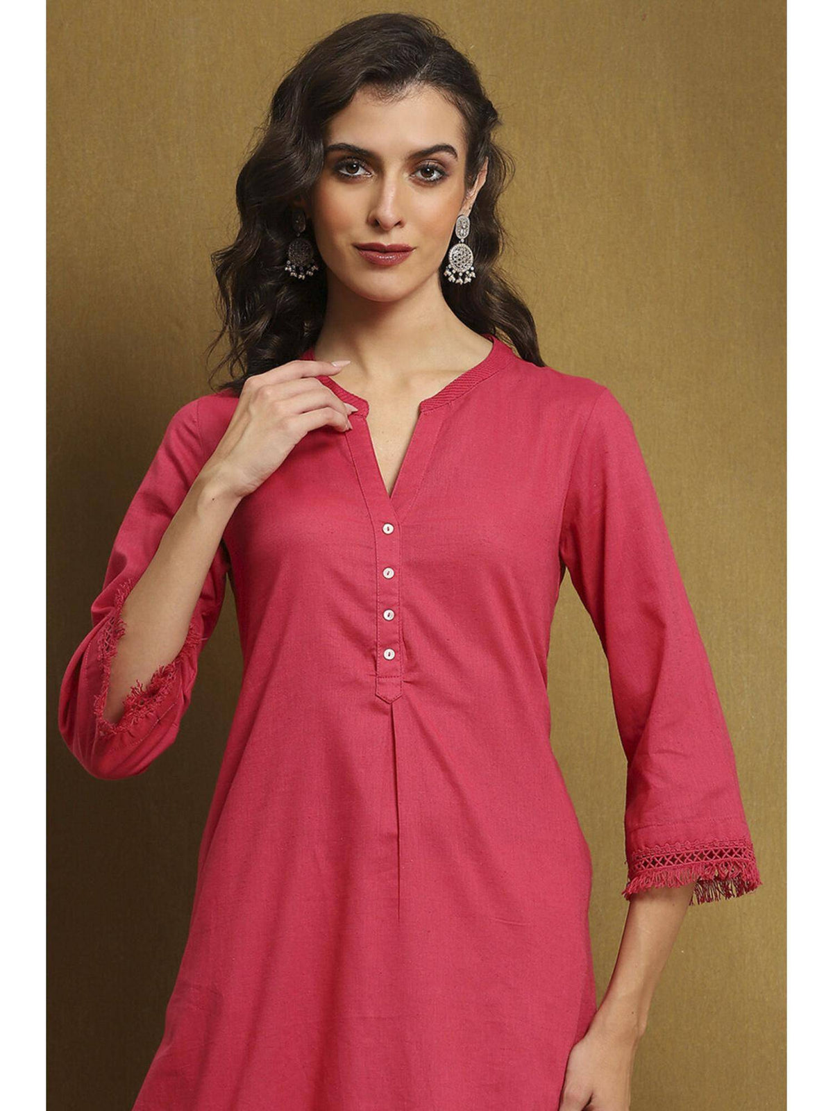Womens Pink Cotton Blend Straight Kurta | KDG - view 3