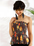 Purple Strapless Floral Print Peplum Top | TT90 - view 1