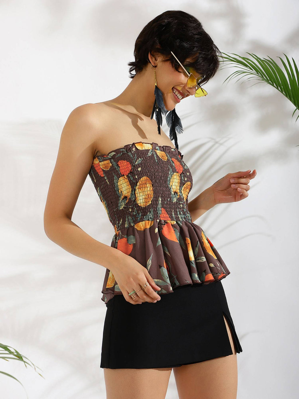 Purple Strapless Floral Print Peplum Top | TT90 - view 3