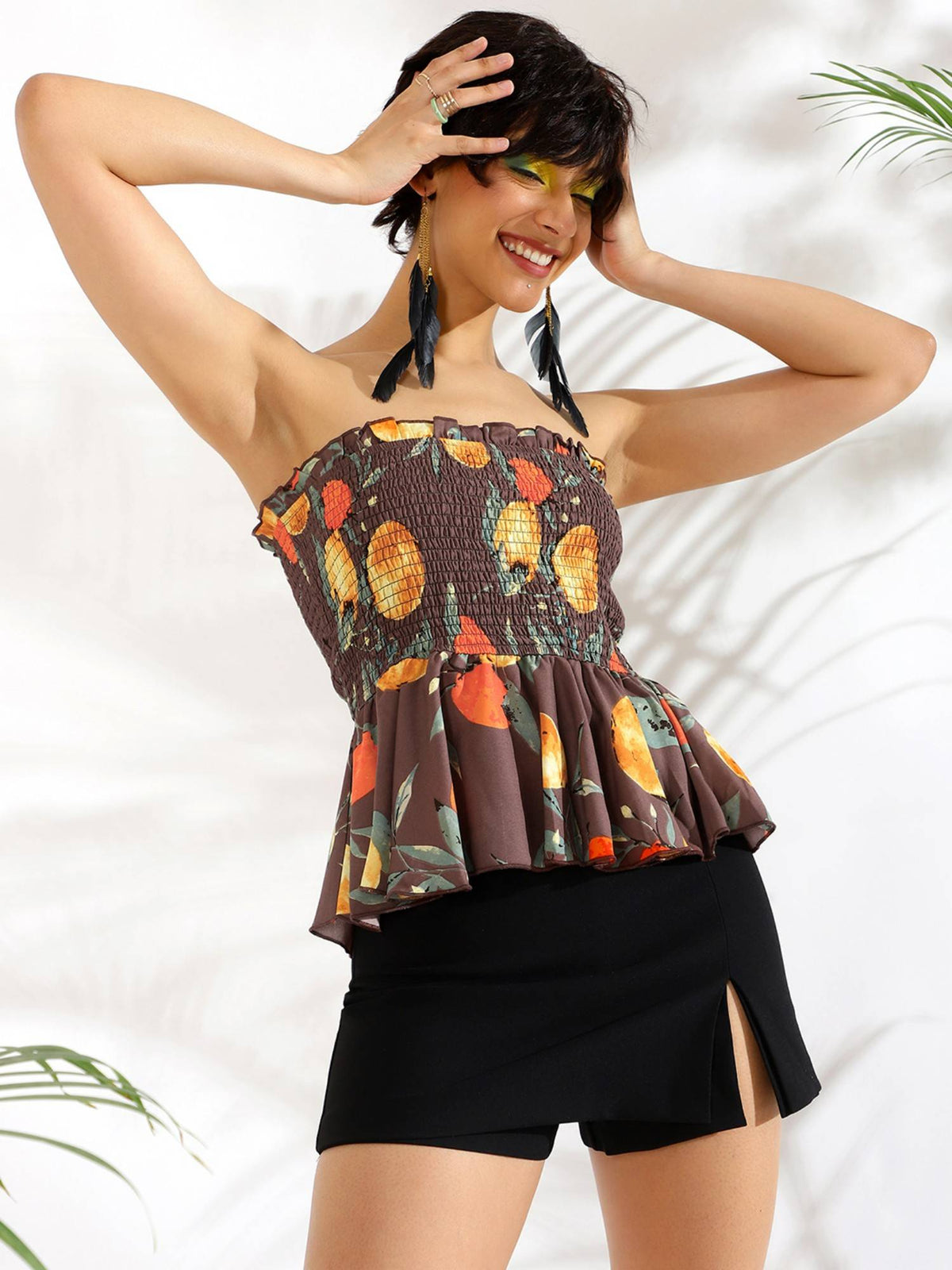 Purple Strapless Floral Print Peplum Top | TT90 - view 4