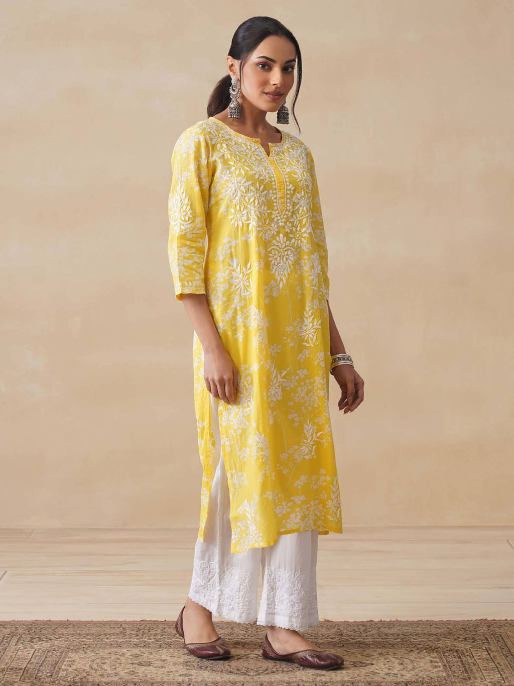 Chikankari Woven Printed Long Kurta | FY93 - view 3