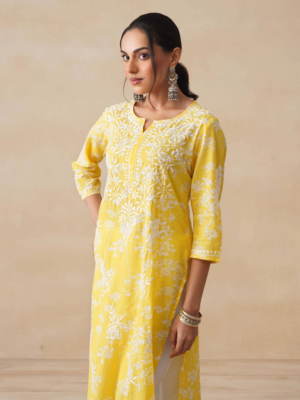 Chikankari Woven Printed Long Kurta | KDG - view 7