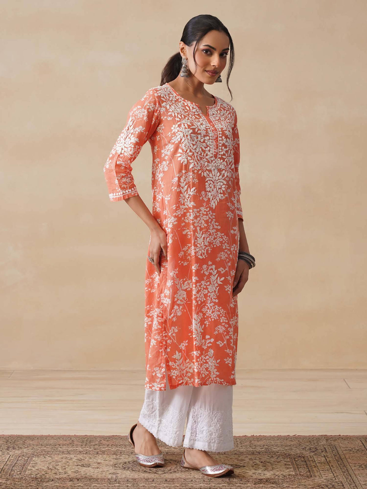 Chikankari Woven Printed Long Kurta | KDG - view 41