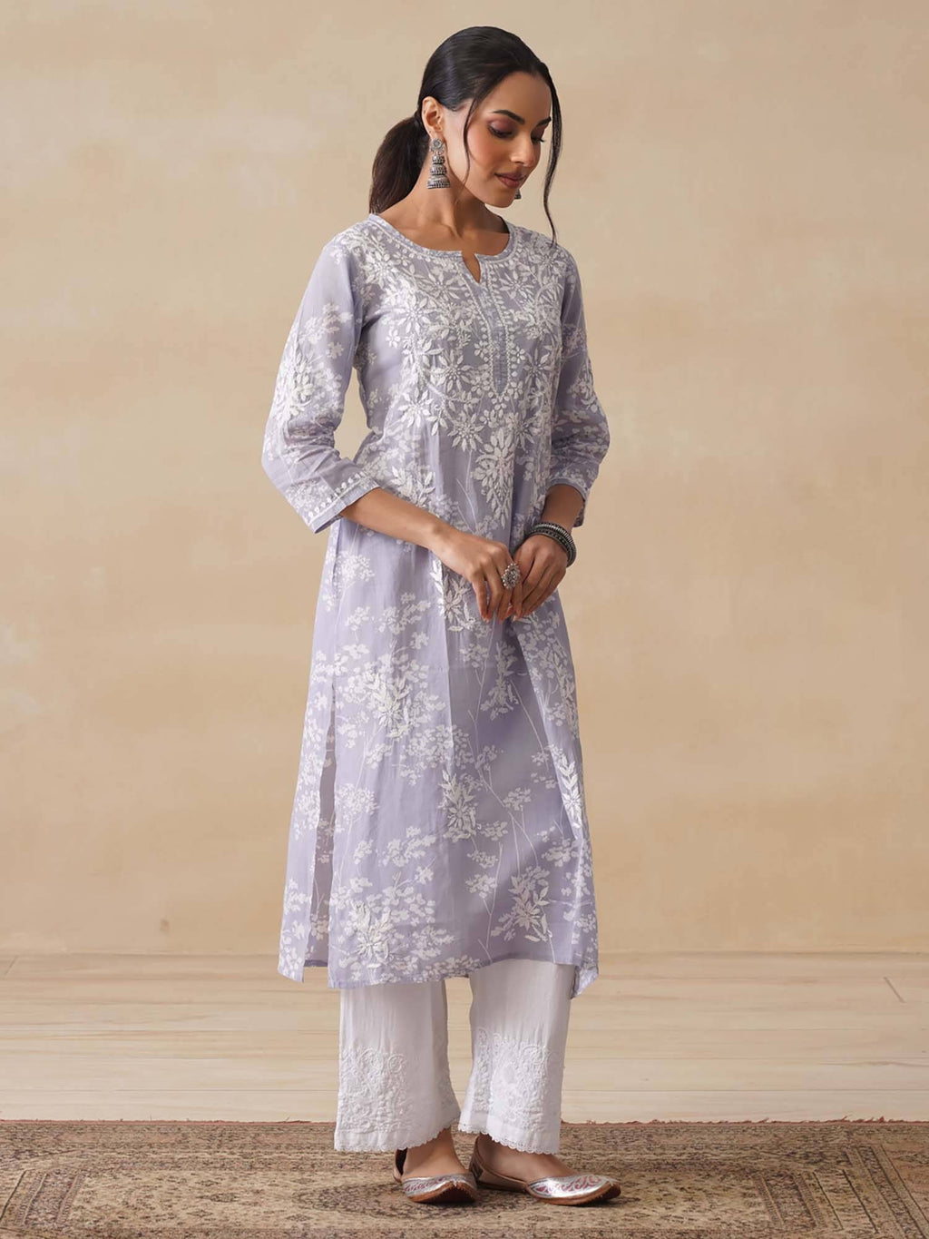 Chikankari Printed Long Kurta | KDG - view 3