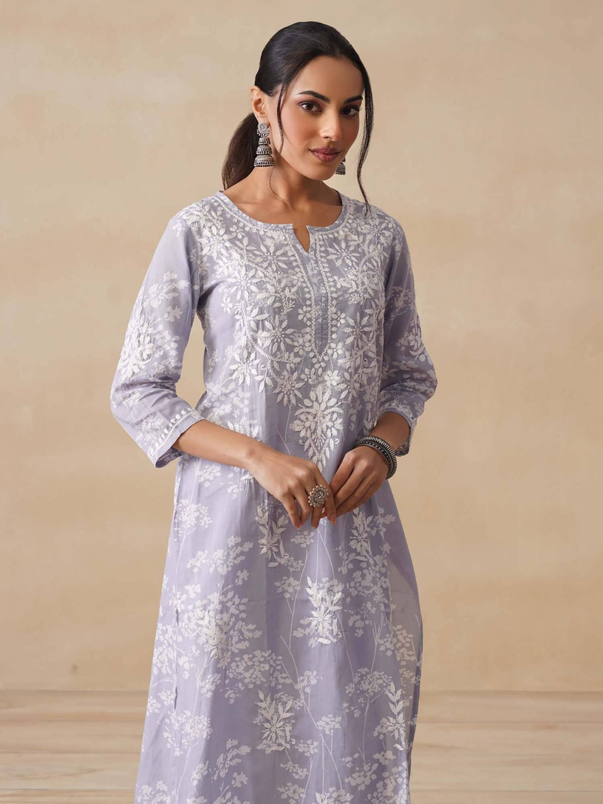 Chikankari Woven Printed Long Kurta | KDG - view 14