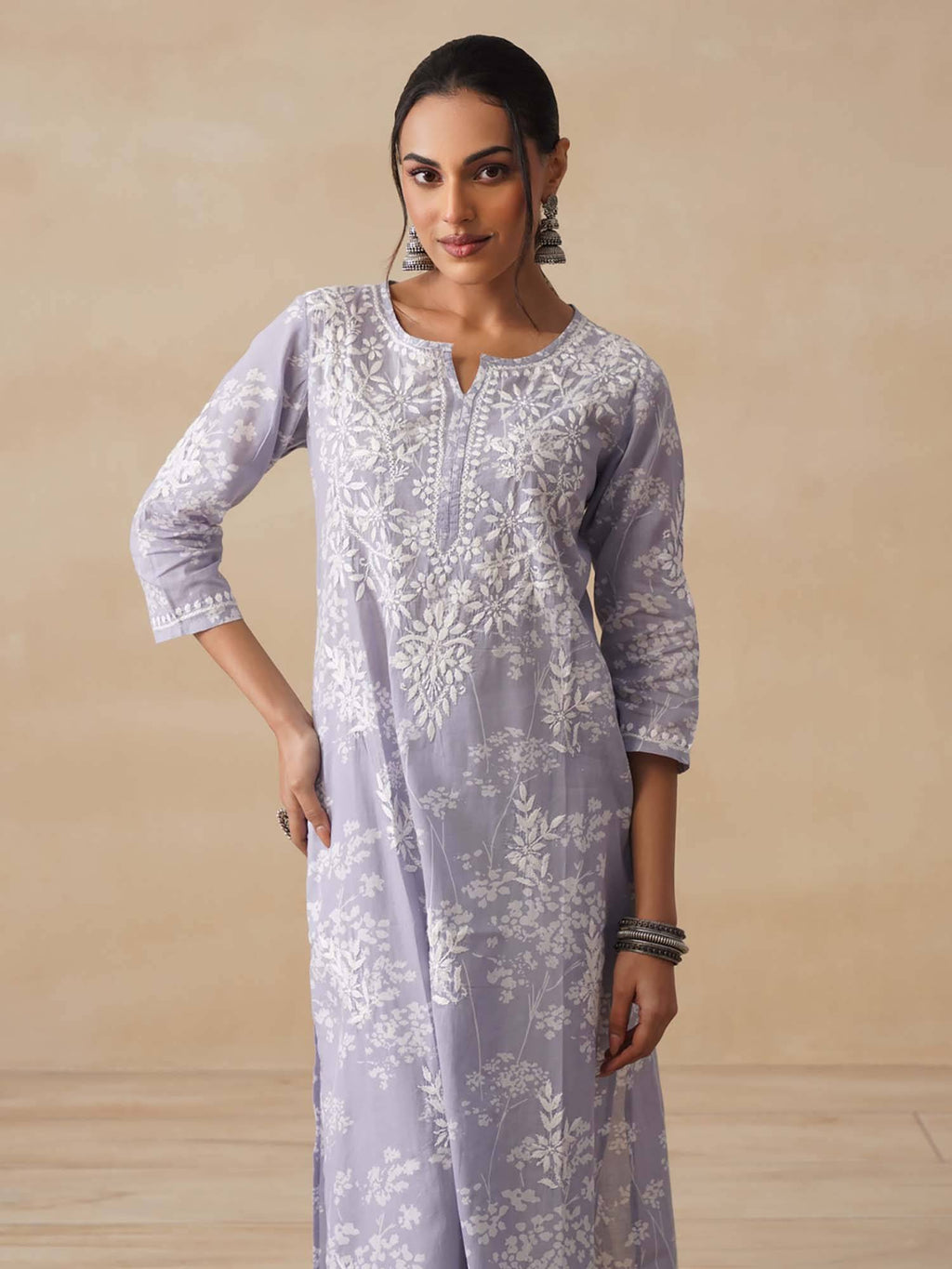 Chikankari Woven Printed Long Kurta | KDG - view 16
