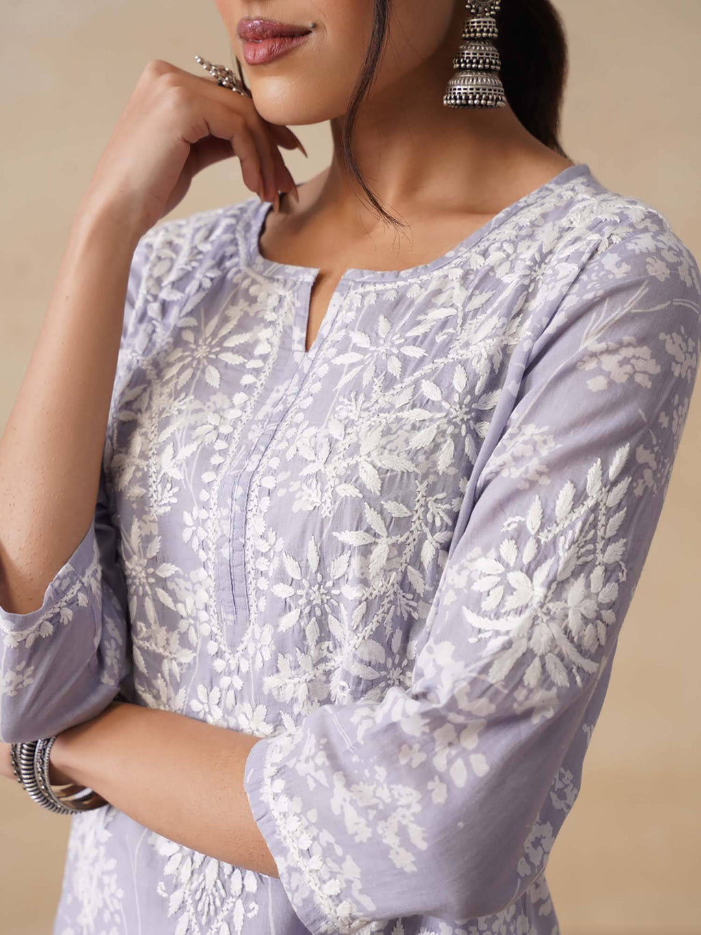 Chikankari Woven Printed Long Kurta | KDG - view 17