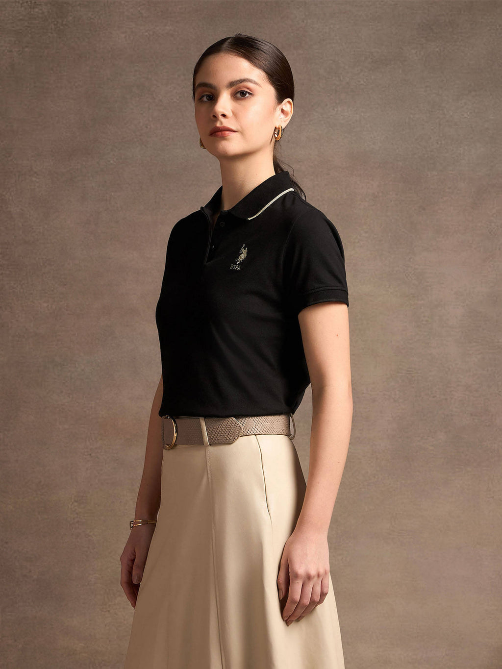 Lurex Tipped Solid Polo T-Shirt | PW43 - view 4