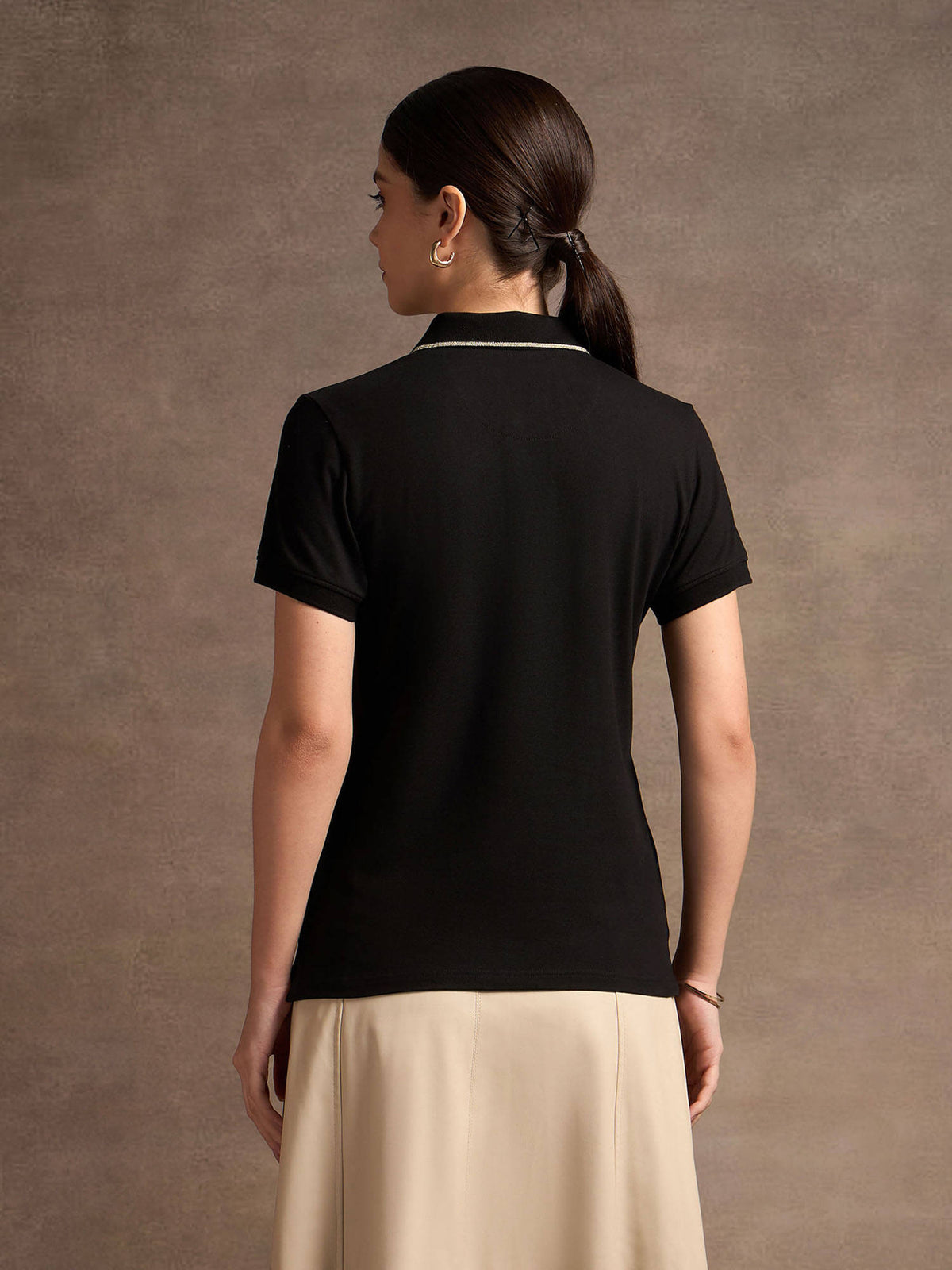 Lurex Tipped Solid Polo T-Shirt | PW43 - view 5