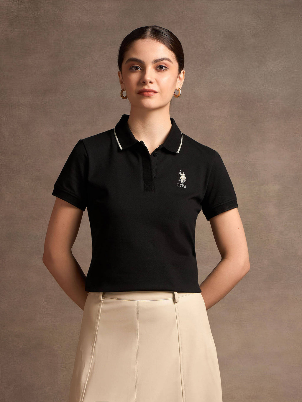 Lurex Tipped Solid Polo T-Shirt | PW43 - view 6