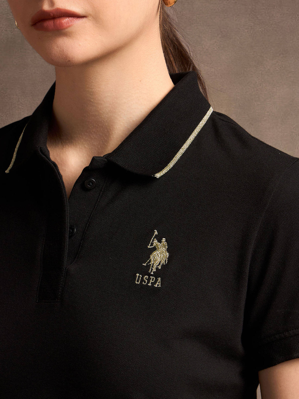 Lurex Tipped Solid Polo T-Shirt | PW43 - view 7