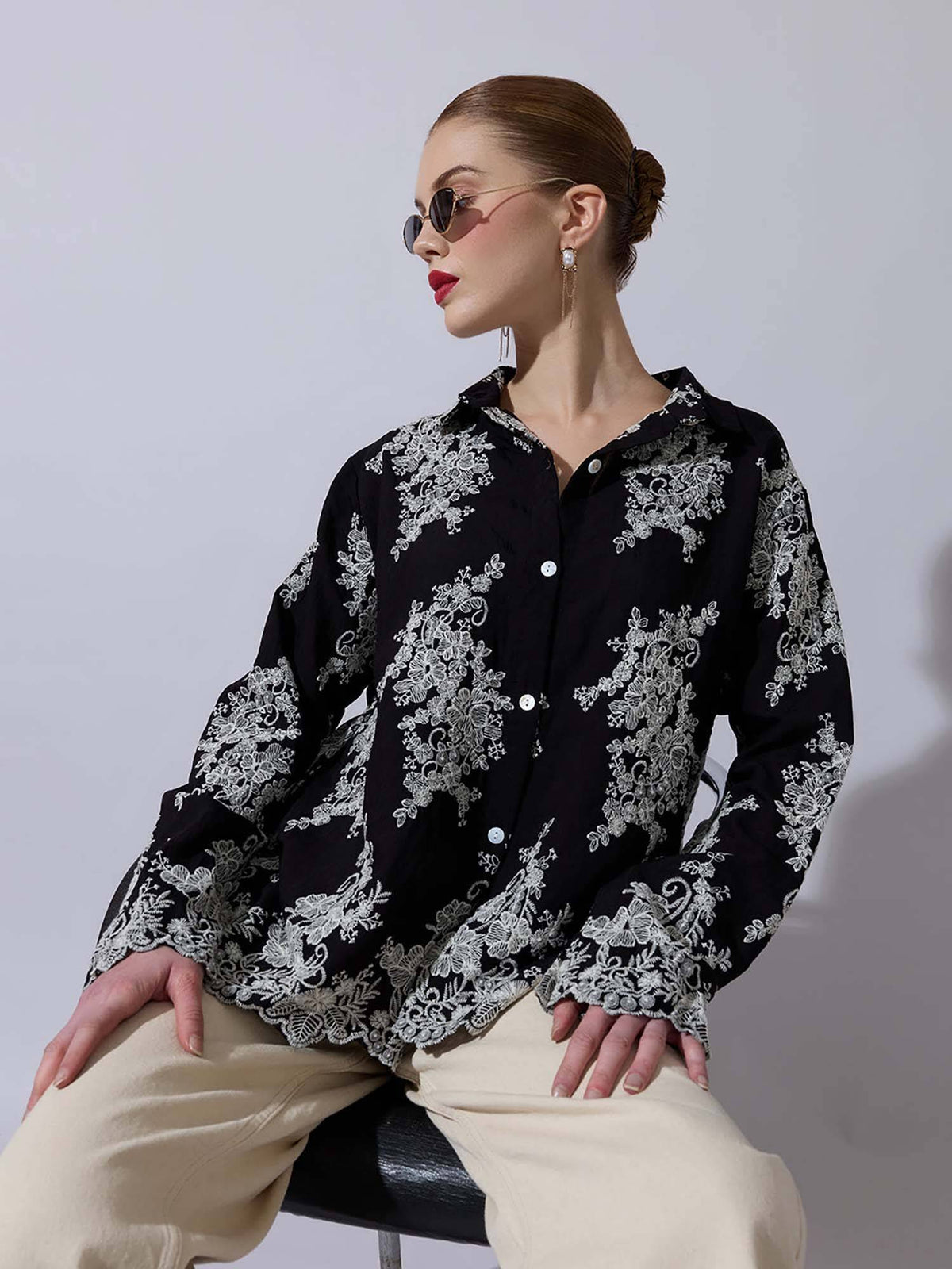 Women Embroidered Black Shirt | S67 - view 2