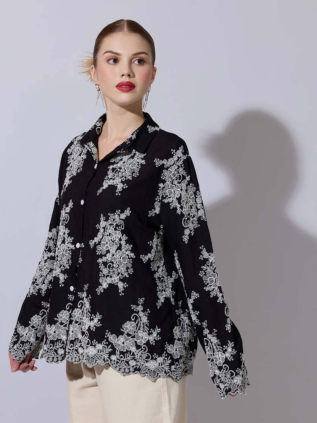 Women Embroidered Black Shirt | S67 - view 3