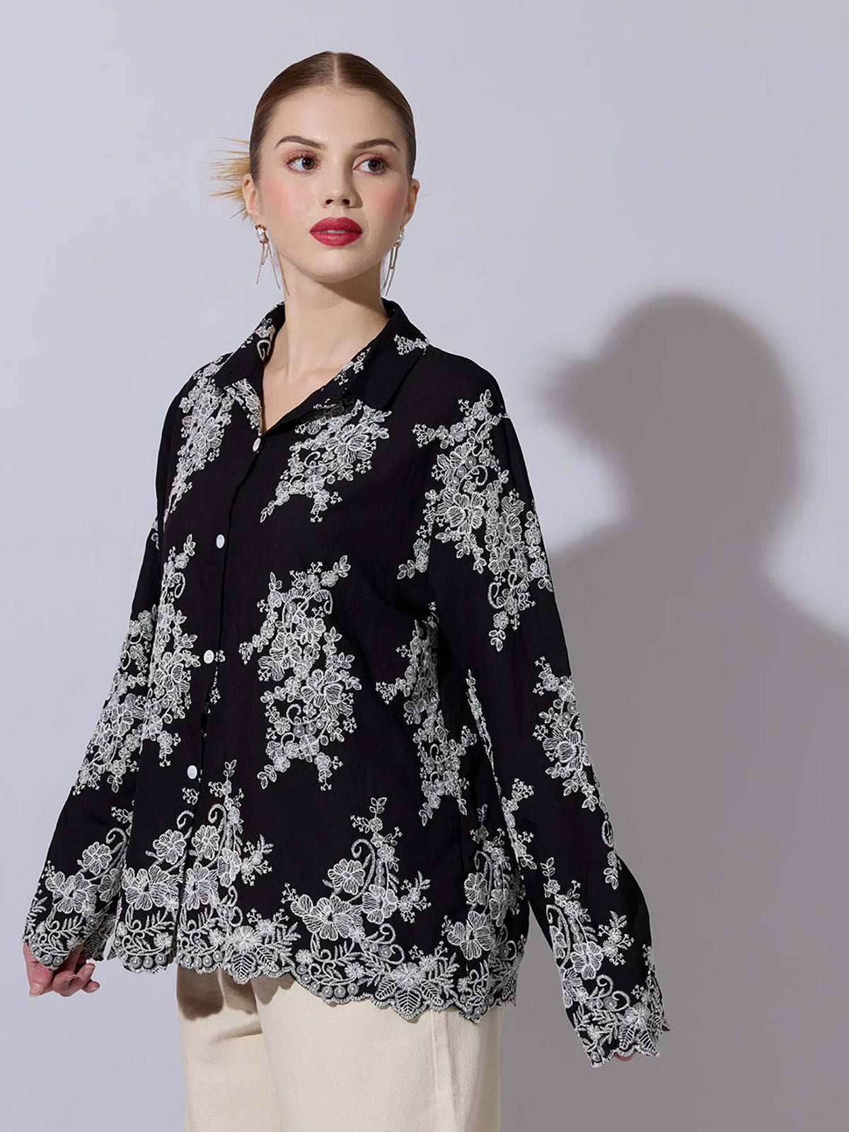 Women Embroidered Black Shirt | S67 - view 3