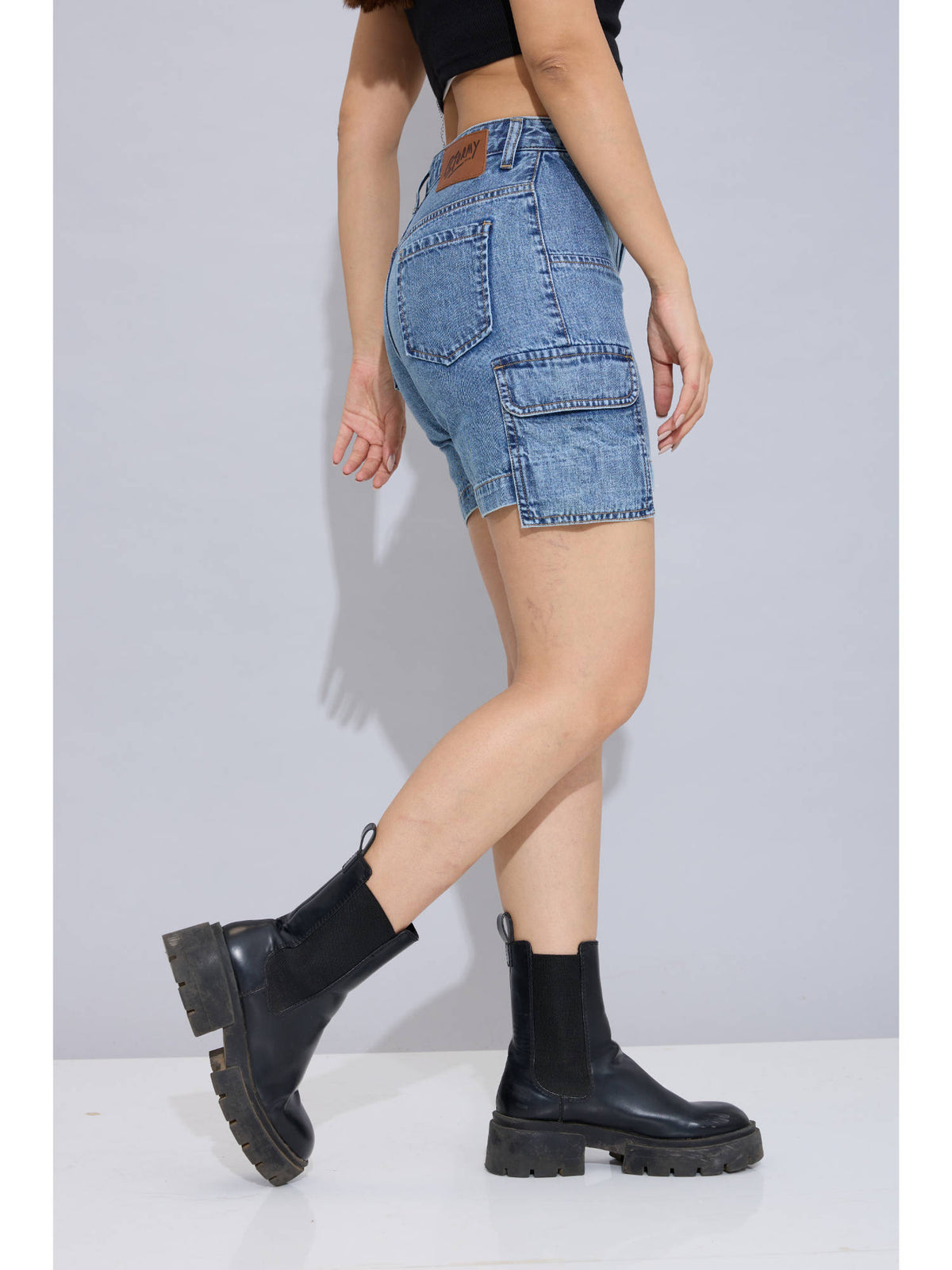 Snatch Cargo Blue Solid Shorts | RF89 - view 3