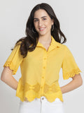 Shirt Collar Yellow Embroidered Short Sleeves Casual Shirt For Women | S67 - view 1