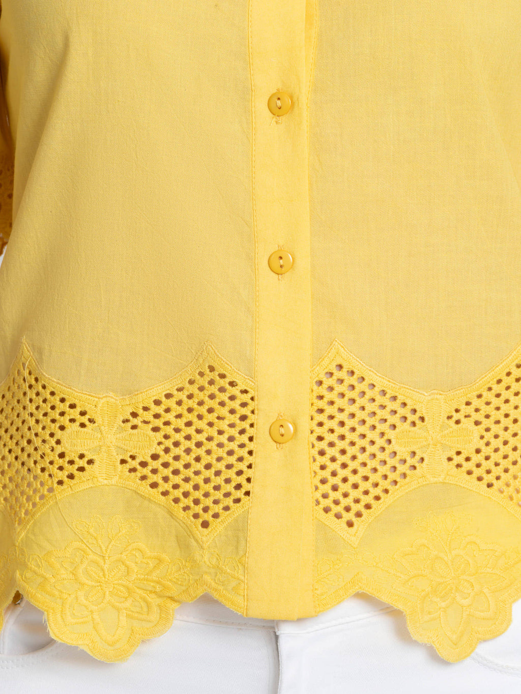 Shirt Collar Yellow Embroidered Short Sleeves Casual Shirt For Women | S67 - view 7