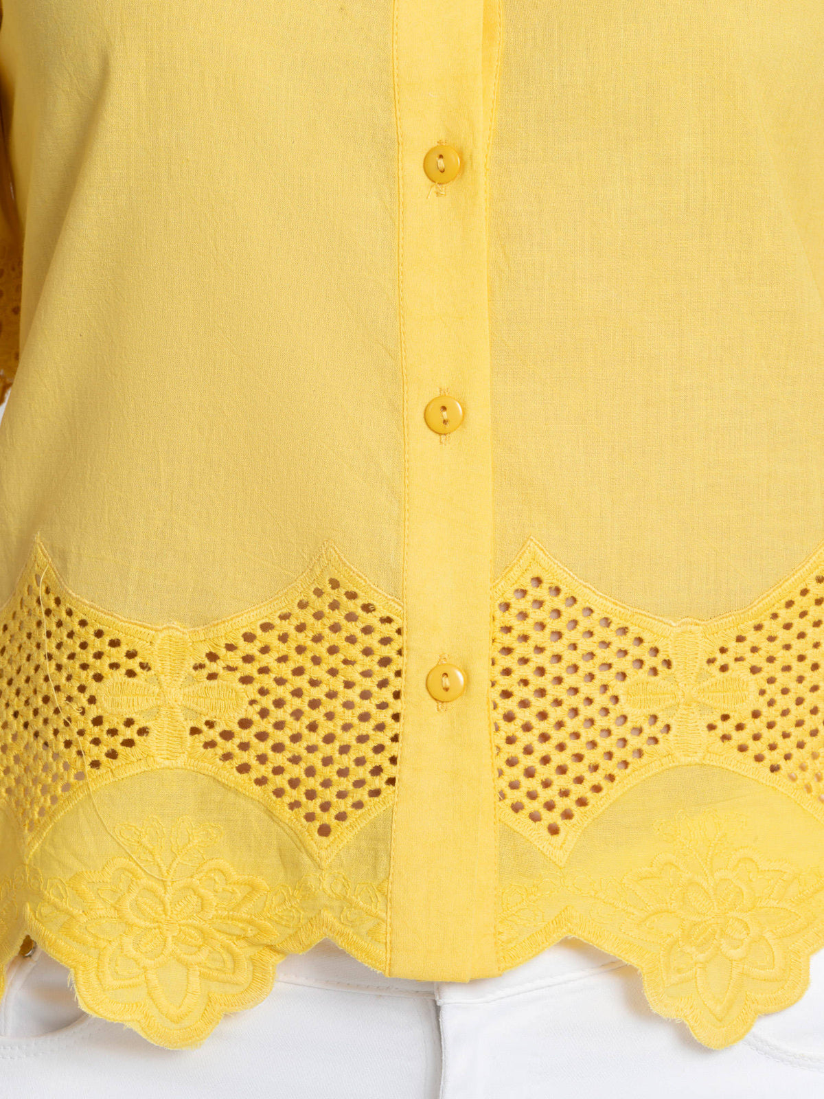 Shirt Collar Yellow Embroidered Short Sleeves Casual Shirt For Women | S67 - view 7