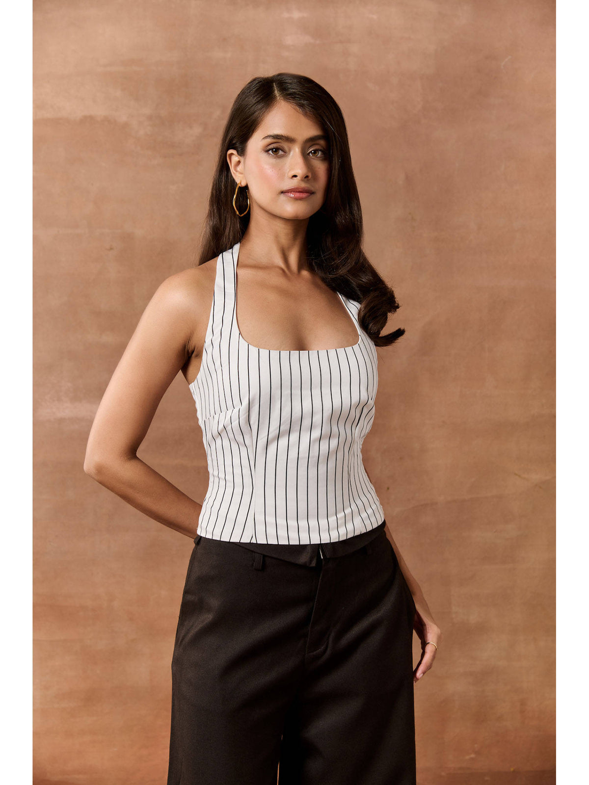 Philippa White Striped Halter Neck Top | HT67 - view 2