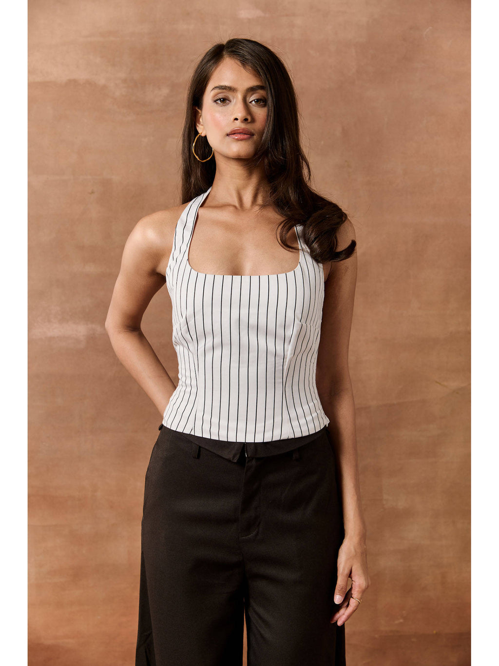 Philippa White Striped Halter Neck Top | HT67 - view 3