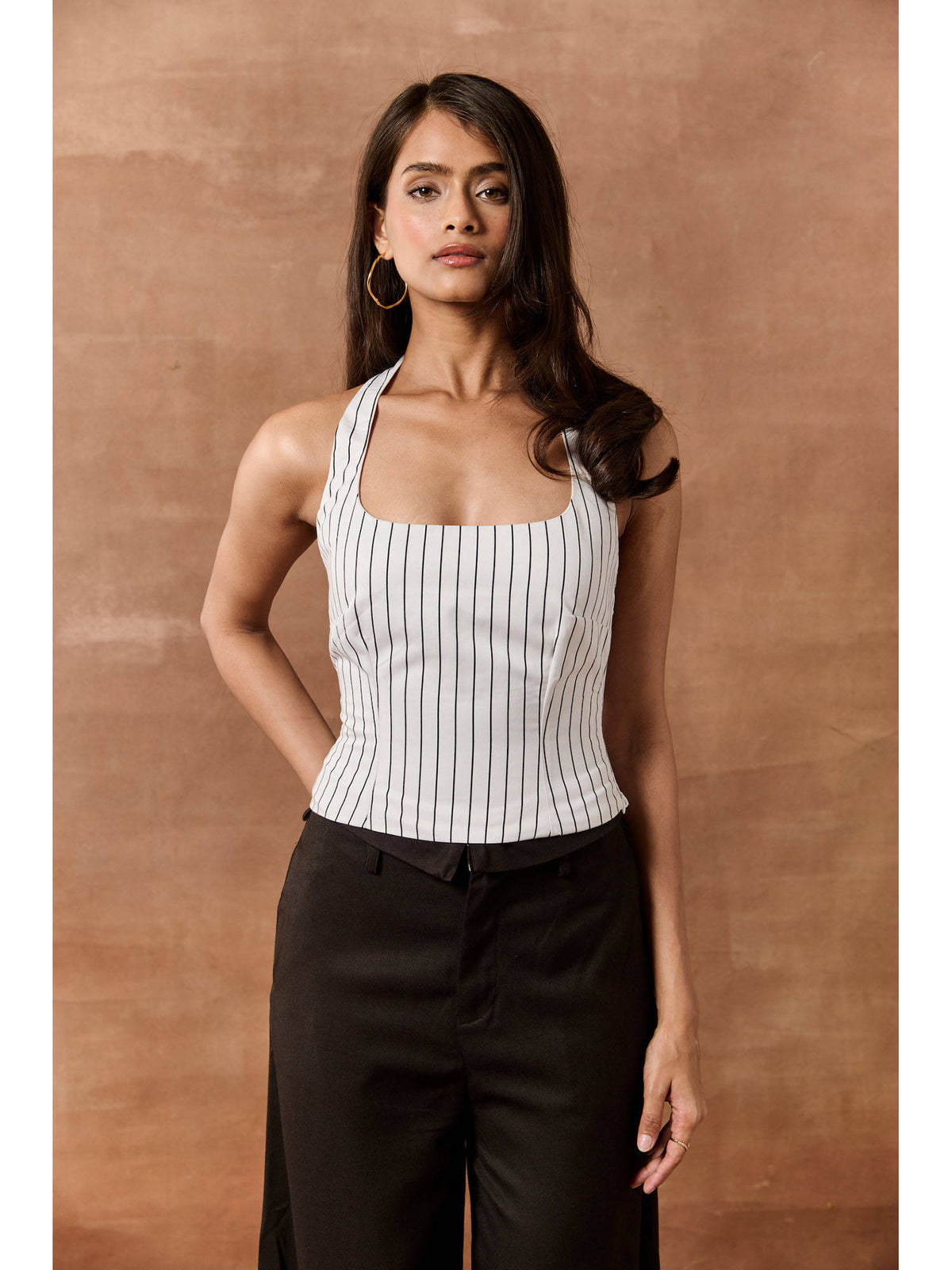 Philippa White Striped Halter Neck Top | HT67 - view 3