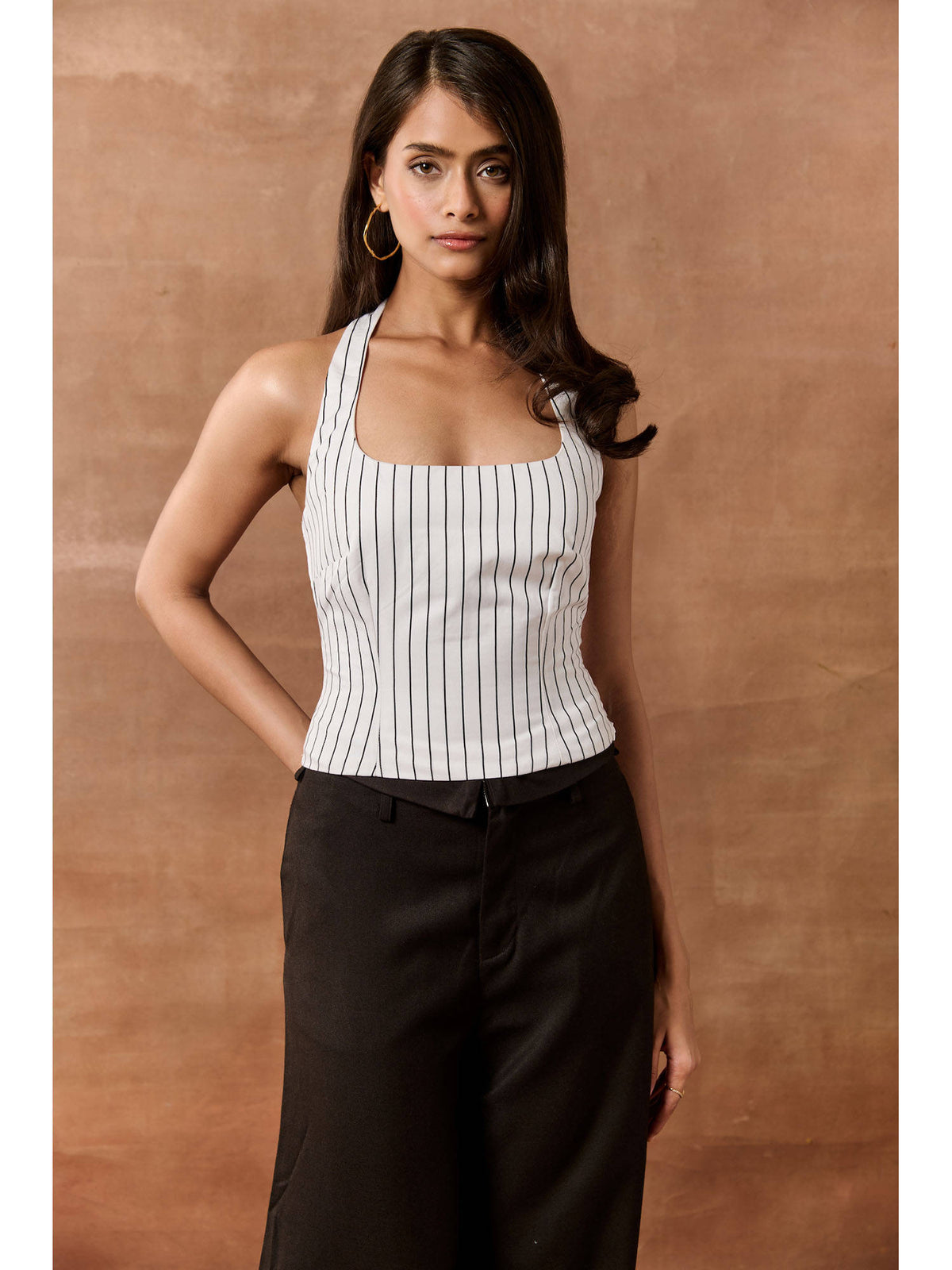 Philippa White Striped Halter Neck Top | HT67 - view 4